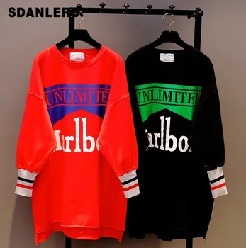 

Women's Spring Loose Hoodies Student Girls Round Collar Letter Long-sleeved Shirt Female Plus Size Sweatshirt Tops