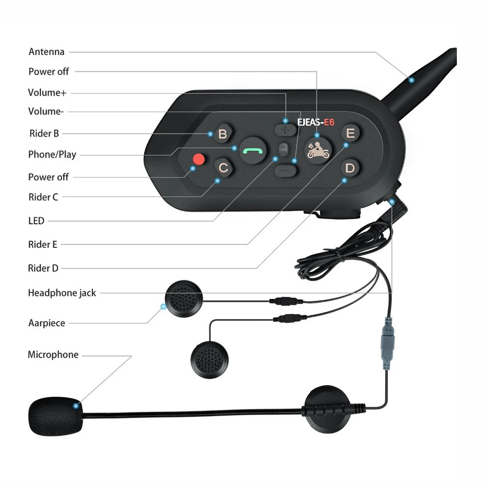 Ejeas 2PCE 1200m мотоциклетный шлем длительное время ожидания стабильный Мото Bluetooth мотоциклетное переговорное устройство Мото шлем Bluetooth гарнитура