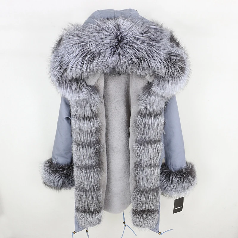 Brand Real Fur Coat Fashion Winter Jacket Women Natural Real Fox Fur Collar Loose Long Parkas Big Fur Outerwear Detachable