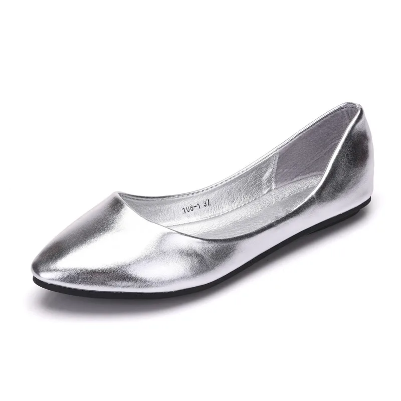 MVVJKE/Новая летняя повседневная обувь; женская обувь на плоской подошве с острым носком; мокасины; балетки на плоской подошве; балетки; лоферы - Цвет: Silver