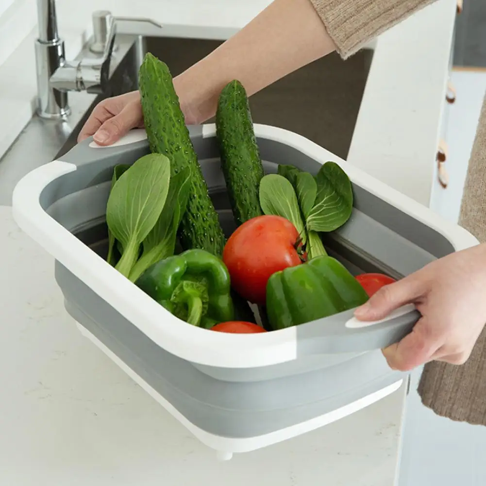 

New 4 In 1 Portable Storage Basket Multifunction Drain Basket Foldable Sink for Kitchen Fruit Vegetables Kitchen Tools