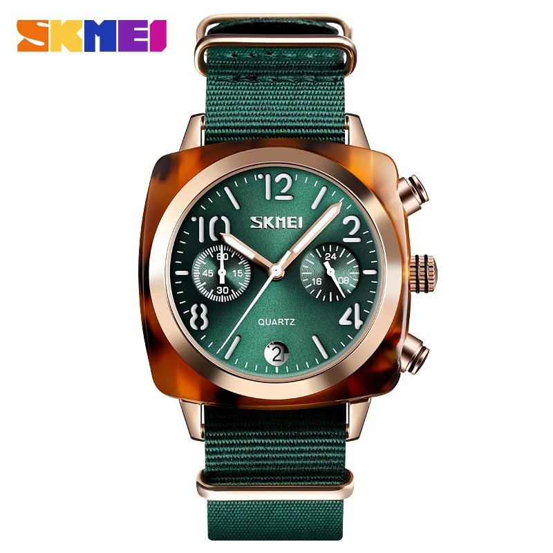 SKMEI Luxury Fashion Women Watches Men Quartz Wristwatches Waterproof Stopwatch Multi-dial Quartz Watches relogio feminino 9186 - Цвет: Rose gold Green