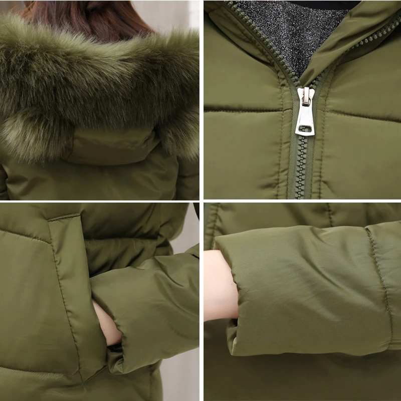2018 new fashion Big Fur Collar Warm Hooded Autumn Winter Jacket Women womens cotton padded short coat casaco feminino