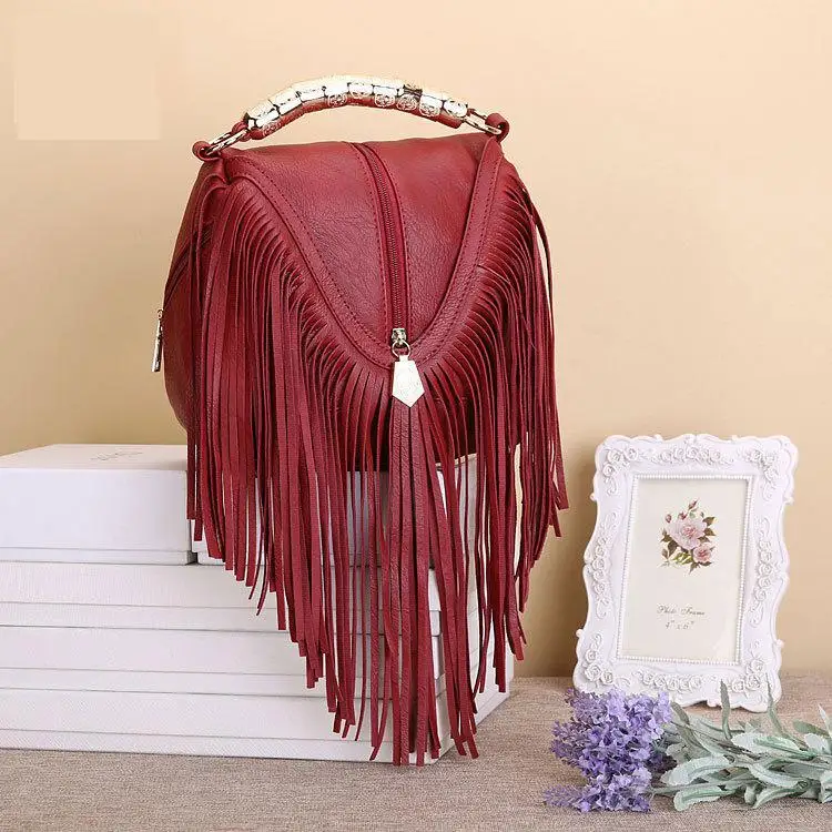 Hot Sell Fashion Women's Tassel Shoulder Bags PU Leather Tote Bags Metal shiny handle Messenger Bags Fringe Handbags Hot Sell Fashion Women's Tassel Shoulder Bags PU Leather Tote Bags Metal shiny handle Messenger Bags Fringe Handbags