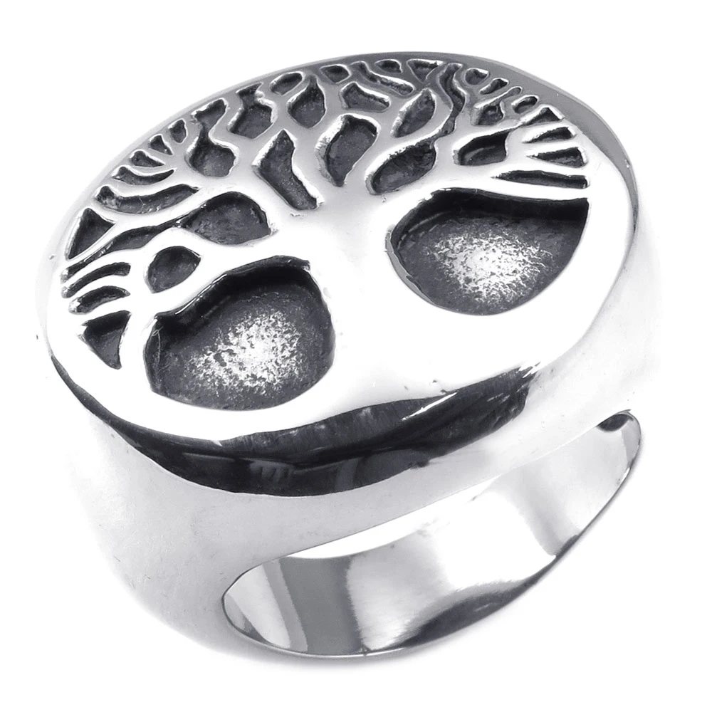 

Life Tree Ring, Stainless Steel Solid Lifetree Design Casting Ring, Unisex Heavy Ring, Size 8 to 15, CR012