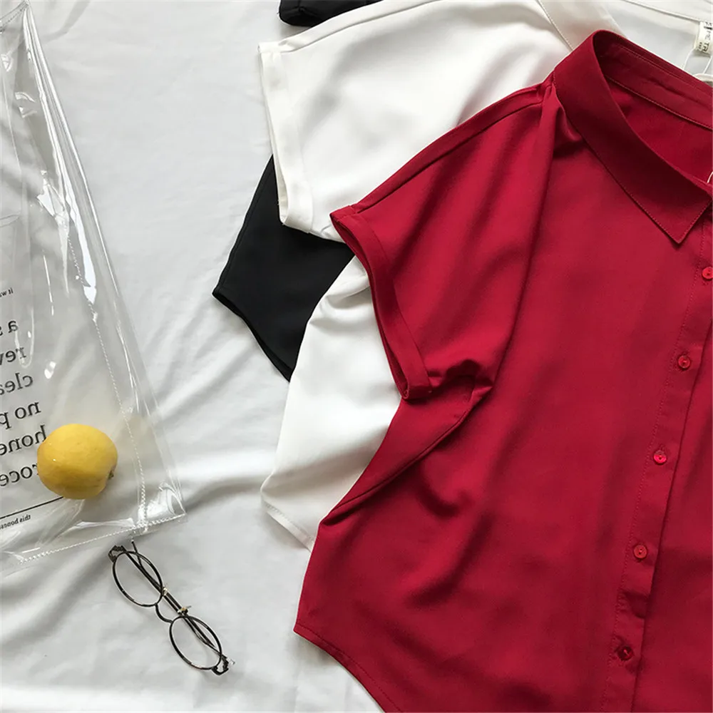 High quality Red Chiffon Wide neck Loose Shirt Office Top 2018 Working Women Blouse Shirt Half Loose Sleeve Summer Elegant top (19)