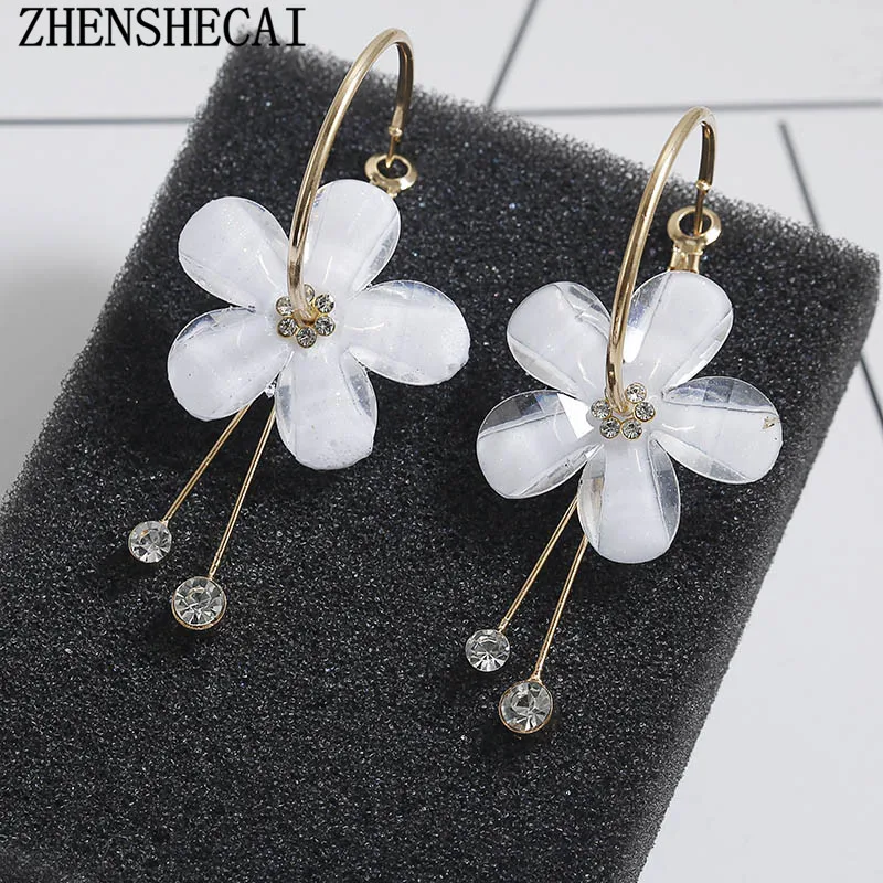 

2018 New Korean flower Acrylic Zircon Tassel Earrings Brincos Oorbellen Transparent Earrings Wholesale Women's Earrings
