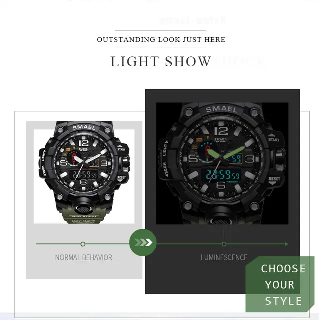 SMAEL Marka Fashion Watch mężczyźni wodoodporny Sport Military Zegarki 1545 mężczyźni luksusowy zegarek analogowy kwarcowy podwójny wyświetlacz zegarek tanie i dobre opinie Quartz Wristwatches Complete Calendar Shock Resistant Rattrapante Stop Watch LED display Auto Date Water Resistant Back Light Chronograph Multiple Time Zone Alarm Perpetual Calendar SMAEL Marka Fashion Watch mężczyźni wodoodporny Sport Military Zegarki 1545 mężczyźni luksusowy zegarek analogowy kwarcowy podwójny wyświetlacz zegarek tanie i dobre opinie Quartz Wristwatches Complete Calendar Shock Resistant Rattrapante Stop Watch LED display Auto Date Water Resistant Back Light Chronograph Multiple Time Zone Alarm Perpetual Calendar