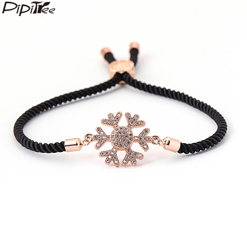 

Pipitree 8 Colors CZ Zircon Snowflake Charm Bracelet Femme Black Red Rope Bracelets & Bangles for Women Handmade Copper Jewelry