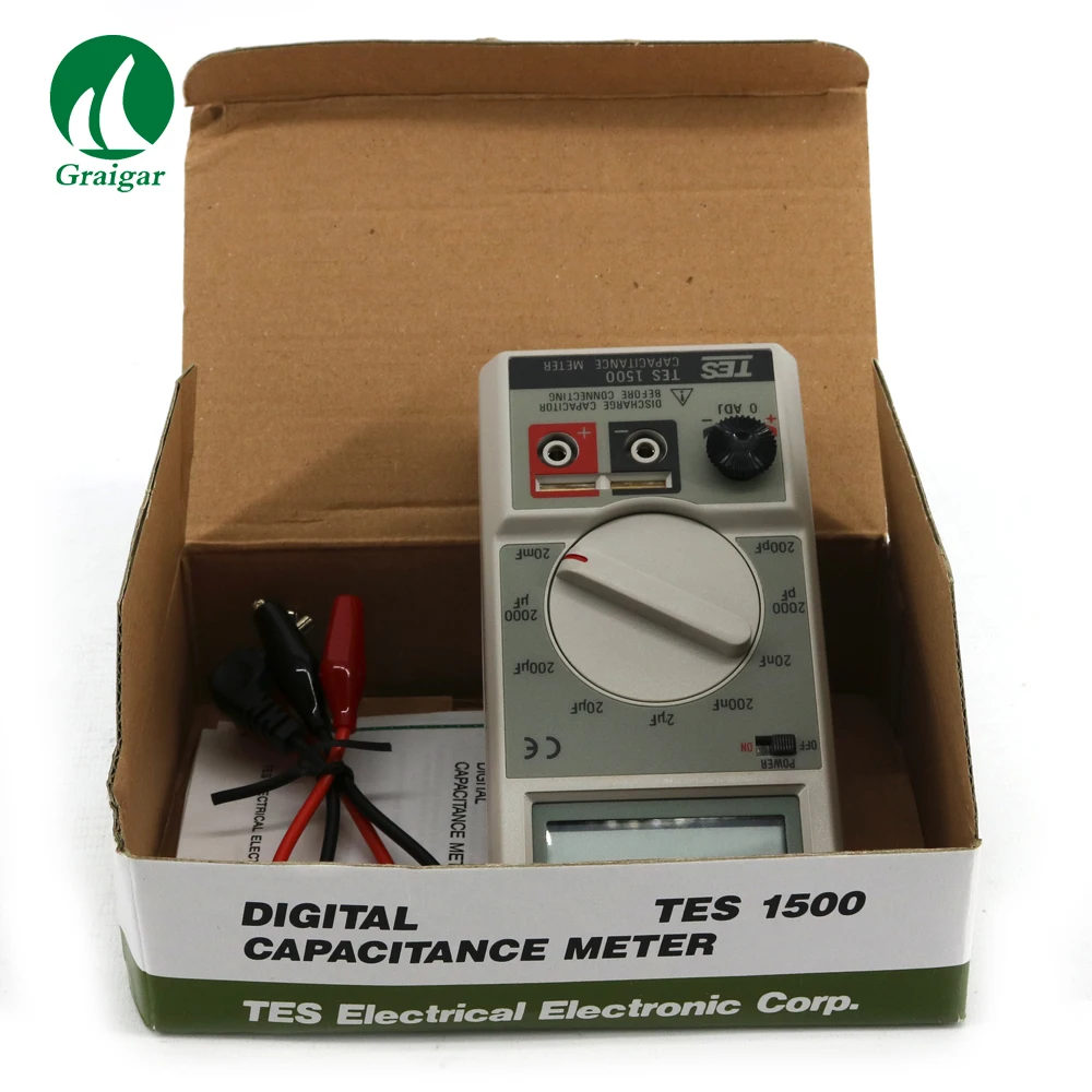 

Digital Capacitance Meter Tester TES-1500 Test Clips/Direct Insert Jack for Easy Measurement