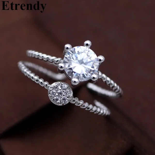 Simple Double Layers Shinning Zircon Rings For Women Bijoux Fashion Jewelry Adjustable Elegant Cute Gifts