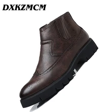DXKZMCM Men Boots Autumn Winter Ankle Boots Fashion Footwear Slip-On Shoes Men Business Casual High Top Men Shoes