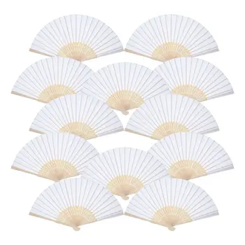 

12 Pack Hand Held Fans White Paper fan Bamboo Folding Fans Handheld Folded Fan for Church Wedding Gift, Party Favors, DIY Deco