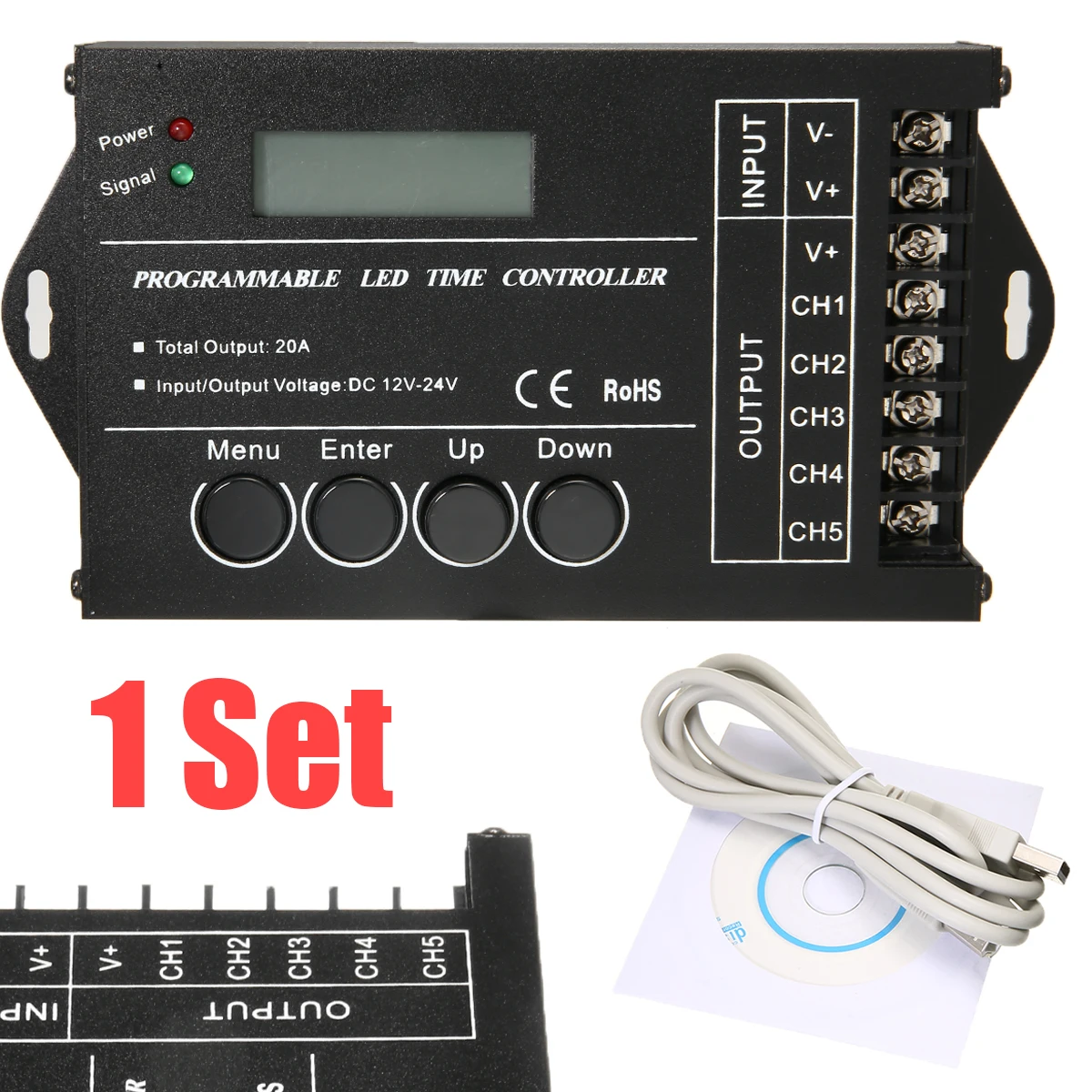 

Multi-function LED Time Light Controller Programmable RGB 5 channels DC12-24V 20A With Accessories