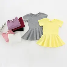 Платья для маленьких девочек; сезон весна-осень; хлопковое однотонное платье принцессы ярких цветов с короткими рукавами; красивое платье для малышей; платья для малышей