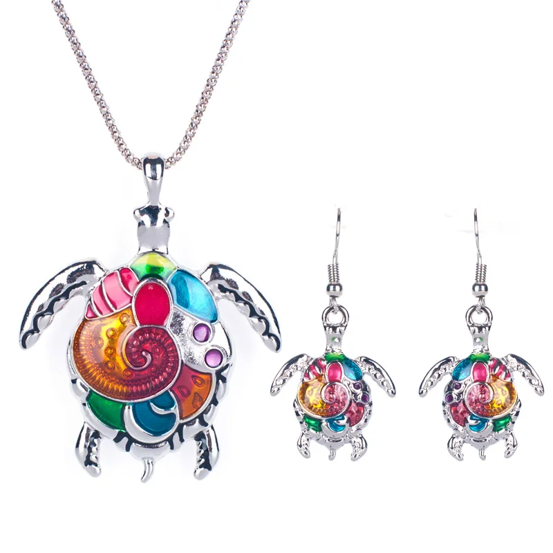 

Enamel Turtle Necklace Earring Set Fine Sea Turtle Jewelry Sets For Girls Gift