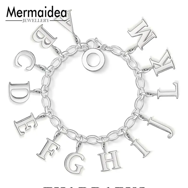 

Charm Pendant Alphabet From A to M Fine Jewelry For Women 2019 Club Gift 925 Sterling Silver Fit Bracelet