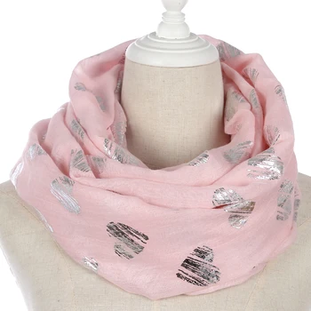 

FOXMOTHER Fashion Shiny Pink White Grey Love Heart Pattern Foil Sliver Glitter Scarves Ring Womens Valentine's Day Gifts