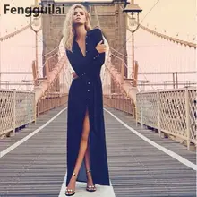 Navy Blue Long Sleeve Front Split Button Dress 2018 New Designer V Neck Maxi Chiffon Long Tshirt Dress Navy Blue Long Sleeve Front Split Button Dress 2018 New Designer V Neck Maxi Chiffon Long Tshirt Dress