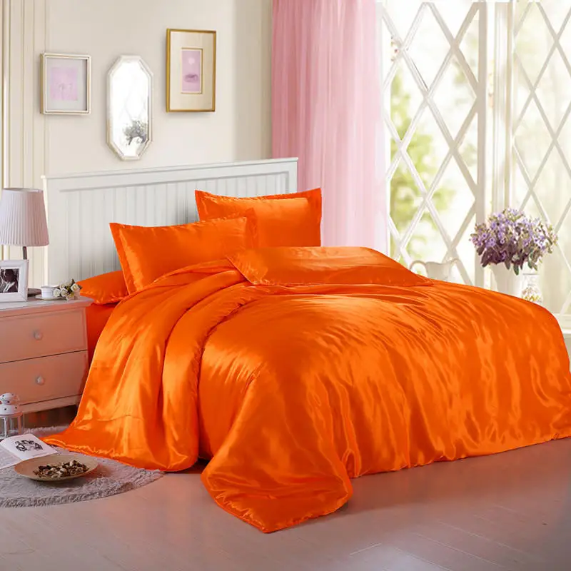 HOT! pure satin silk bedding set，Home Textile King size bed set， bed clothes， duvet cover ，flat sheet ，pillowcases ，Wholesa