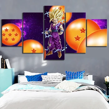 

5 Piece Cartoon Character Super Saiyan Gohan Dragon Ball Anime Poster Canvas Art Wall Paintings for Bedroom Decor