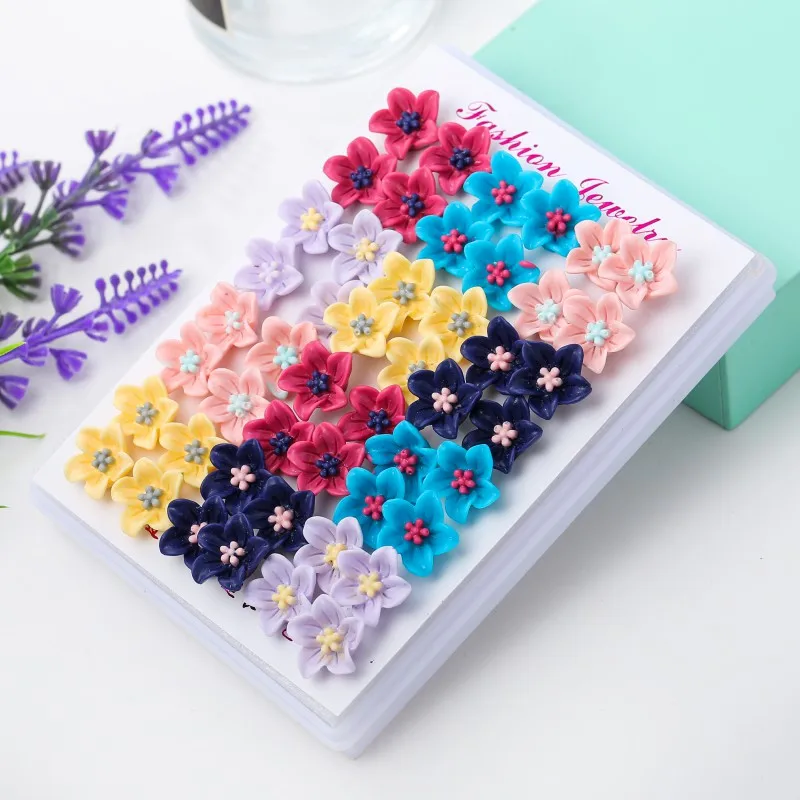 

YANG&RH 24 PAIRS/SET Randomly Colorful Mixed Stud Earring Set New Fashion Resin Material Ear Stud Brincos Femme Bijoux