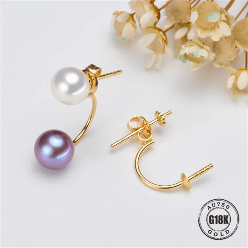 

DIY Earrings Jewelry Findings Blank Earrings Bracket AU750 G18K Yellow Gold Simple Bracket Natural Pearl Needle Cap Accessories