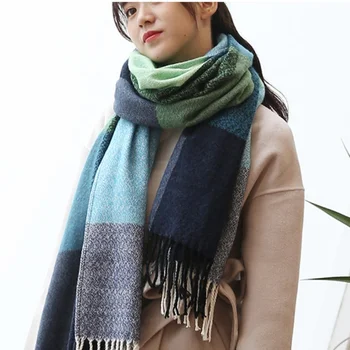 

2018 Autumn Winter Scarf Women Shawls and Wraps Soft Warm Plaid Blanket Imitation Cashmere Fringe Tassel Scarves Women