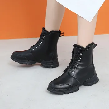 

Vogue Women Boots Winter Leather Boots Warm Lace Up Female Shoes Casual Leather Boots Size 25-50 Botas Mujer Invierno