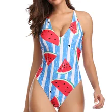 Летние Для женщин с принтом «арбуз», бандаж, бикини, набор пуш-ап, бразильские и милым принтом купальные костюмы, пикантная пляжная одежда Повседневный купальник