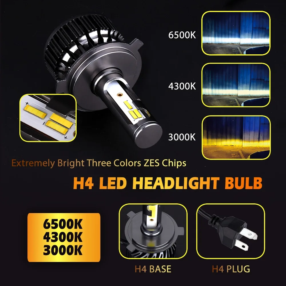 Infitary H4 H7 LED 3 Color Changing Car Headlights Fog Lights 3000K 4500K 6500K Flash 80W Auto Lamps H1 H3 H11 9005 H13 2 PCS,led lights,led bulbs,led headlights,led car headlights