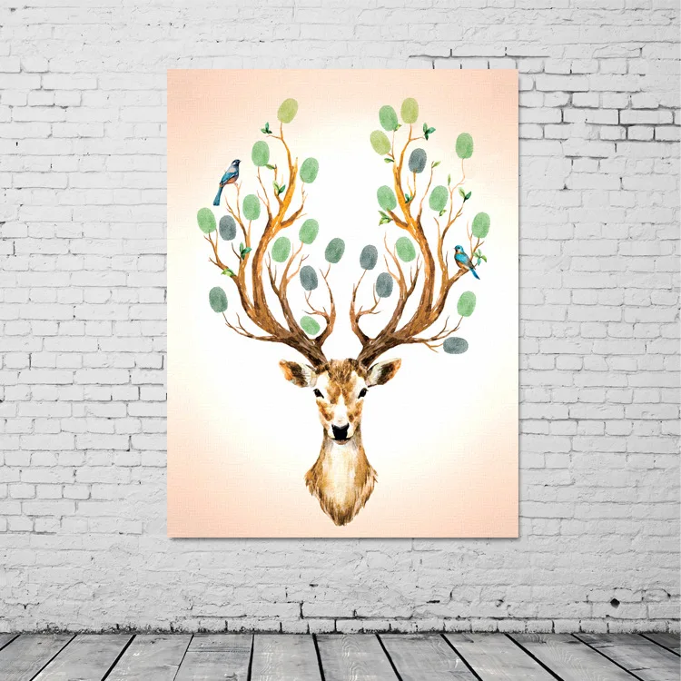 

High Quality Wedding Signature Pictures Canvas Wedding Fingerprint Tree Signature Guest Book Painting With Ink Pad DIY Painting