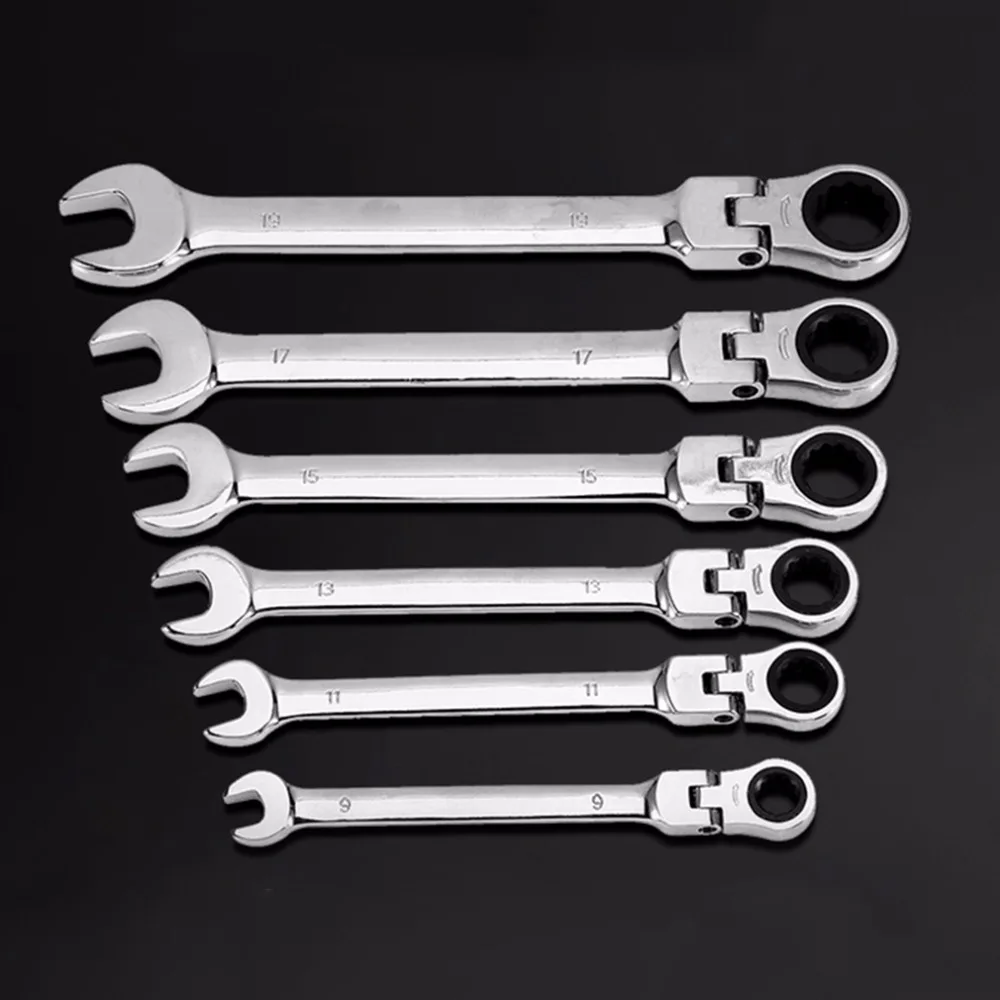 

12Pcs/set 8-19mm Chrome Vanadium Flexible Head Combination Tool Ratchet Wrench Set Gear Wrench Set for Multiple Use Hand Tool