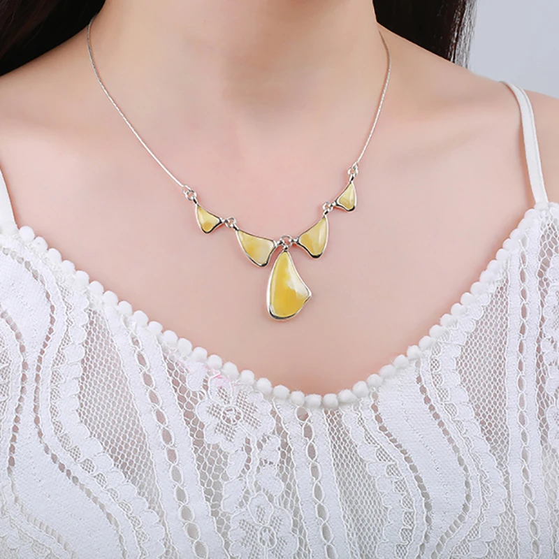 Здесь продается  simple 925 sterling silver necklaces inlaid 100% natural amber beeswax necklace female models  Ювелирные изделия и часы