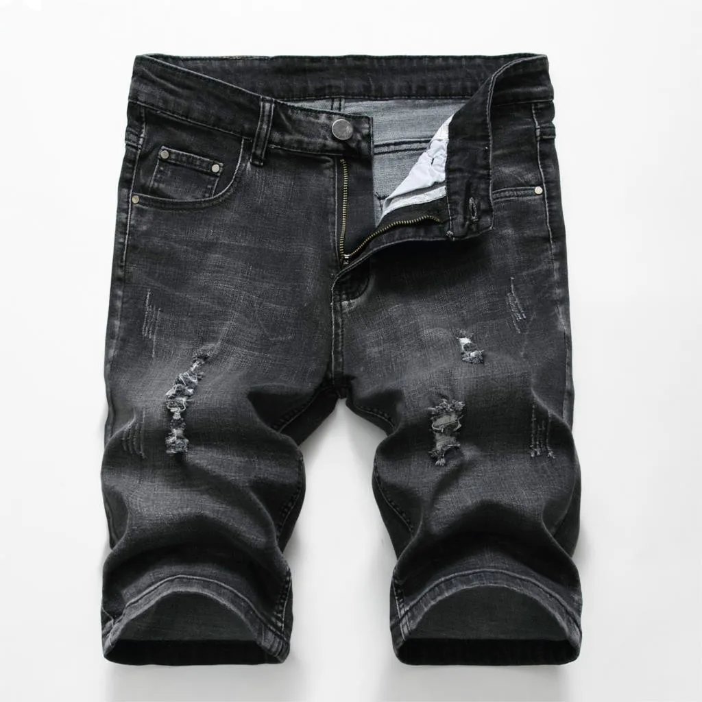 

Hot Summer Denim Shorts Men Stretch Slim Fit Short Jeans Mens Designer Cotton Casual Distressed Shorts Knee Length Shorts