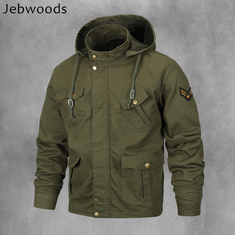

Hooded Pilot Military Army Bomber Jacket Men Multi Pockets Overcoats Spring Male Jackets Windbreaker Outerwear Plus Size 5XL 6XL