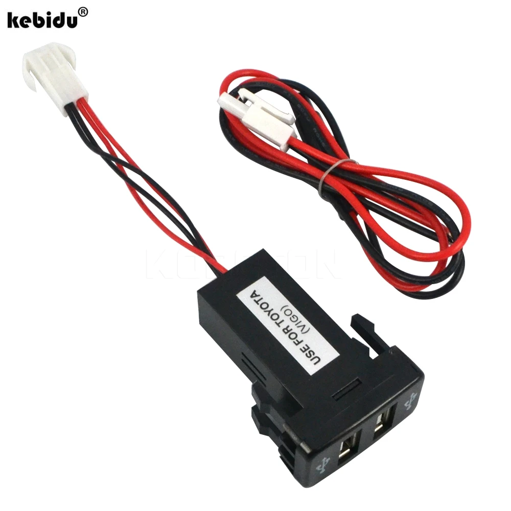 Kebidu USB Автомобильное зарядное устройство 12 V~ 24 V до 5 V/2.1A 2-Порты и разъёмы USB 2,0 для автомобиля, мотоцикла, Мощность преобразователь для TOYOTA