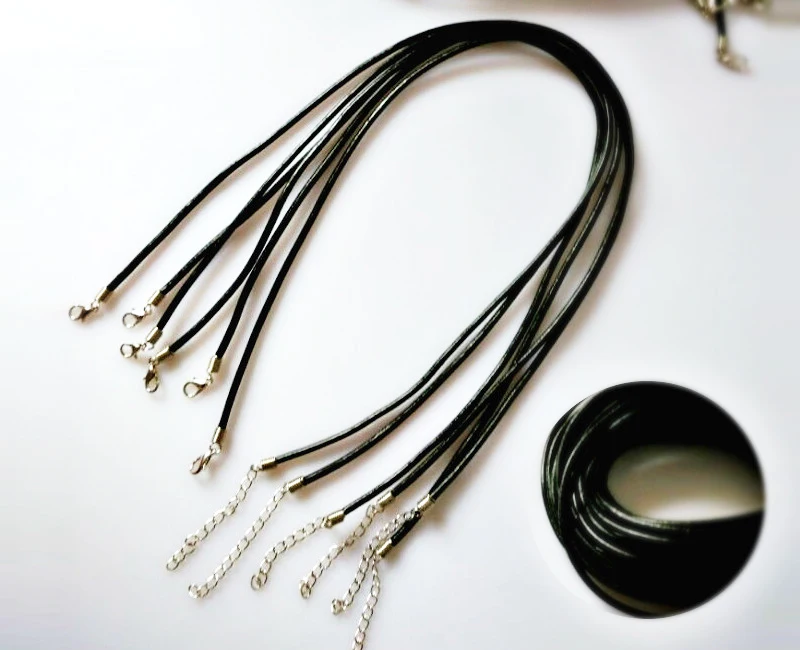 Wholesale 50pcs/lot Lobster Clasp Black 2mm Leather Necklace Cord 45cm 18" String Fit Necklace