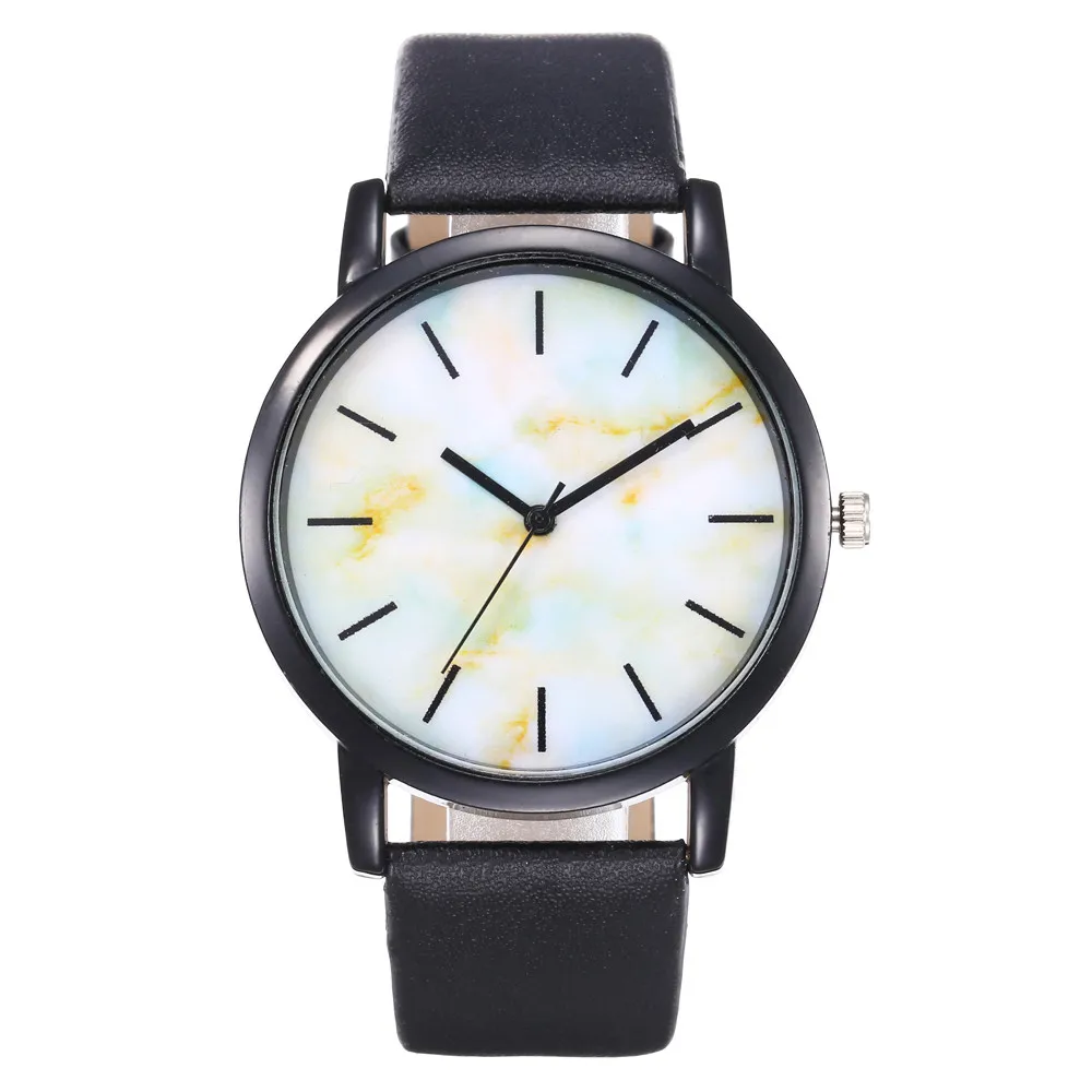 Top Sale Women Watch Marble Dial Casual Ladies Quartz Wristwatch Simple Black Leather Strap Clock High Quality Relogio Femini@50