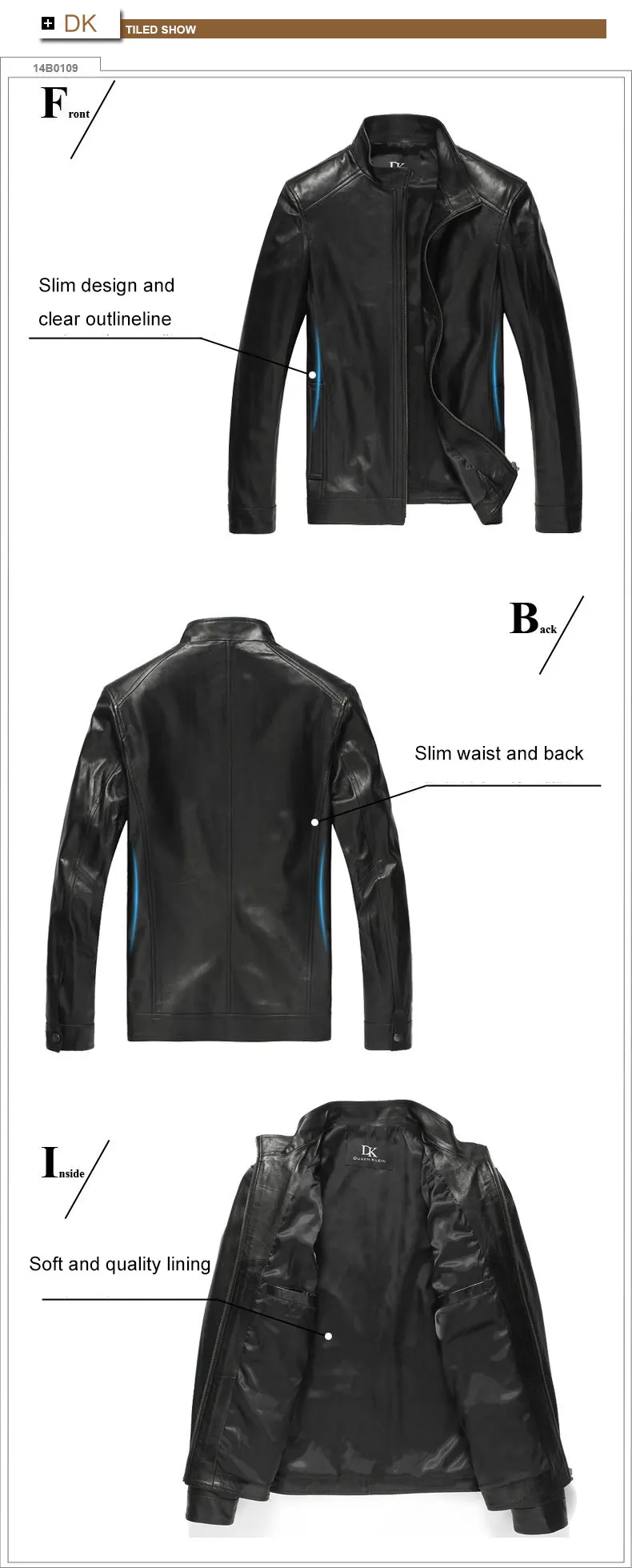 Luxury Man Genuine sheepskin leather jacket Brand Dusen Klein men slim Designer spring leather coats Black/Brown 14B0109