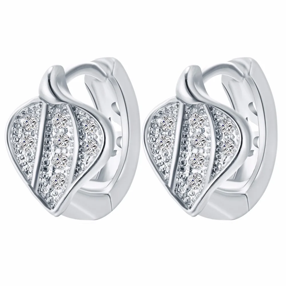 1Pair Trendy Leaf Design Marquise Cut Zircon Hoop Earring 18K Gold Plated for Women Ear Jackets Jewelry