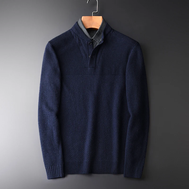 

Minglu Men Sweater Hight Quality Wool Thick Double Collar Design Sweater 4XL Fashion Soft Comfortable Casual Sweaters Mens