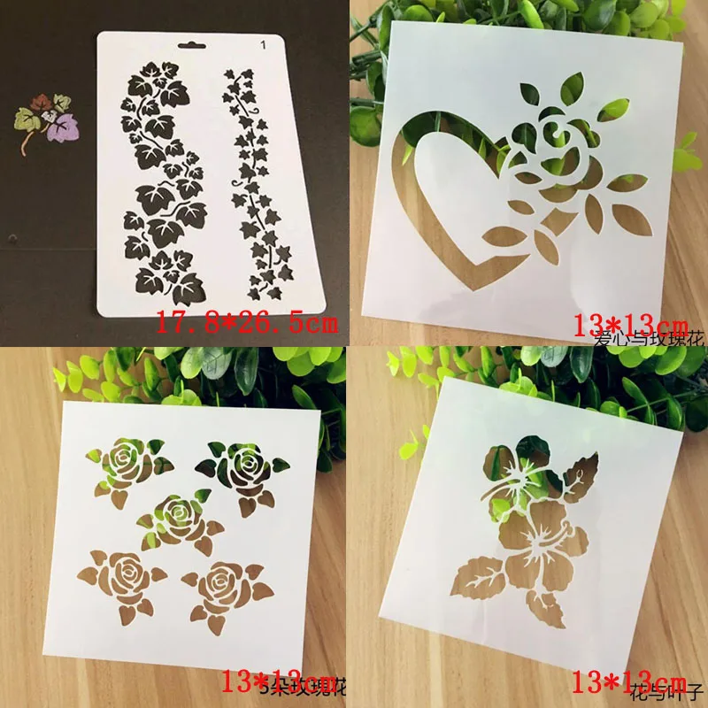 

4pcs/set Stencils Rose Flower Plastic Template DIY Scrapbooking Album Drawing Painting Bullet Journal Stencils Paper Craft Decor