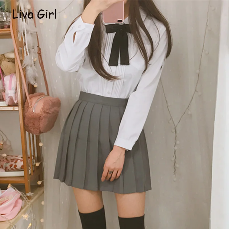 

Preppy Style High Waist Women Pleated Skirts JK Cosplay Uniform Skirt for Girl Macaron Solid Color Kawaii Ladies Skirts Saias