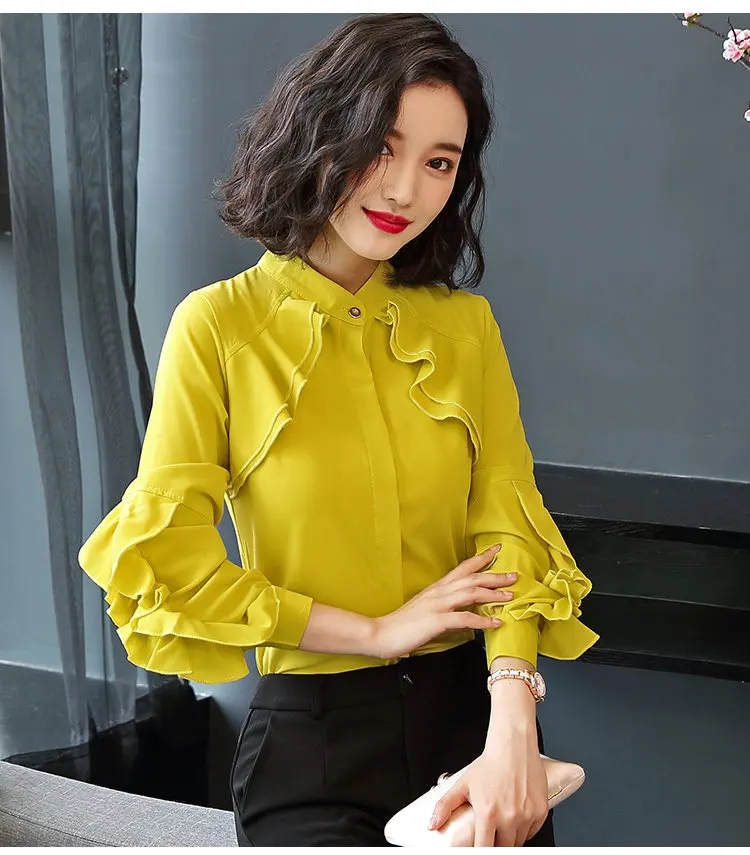 2019 New Elegant Autumn Tops Women Long Sleeve Ruffle Blouse Work Wear Office Shirts Plus Size Chiffon Blusas Mujer Moda (15)