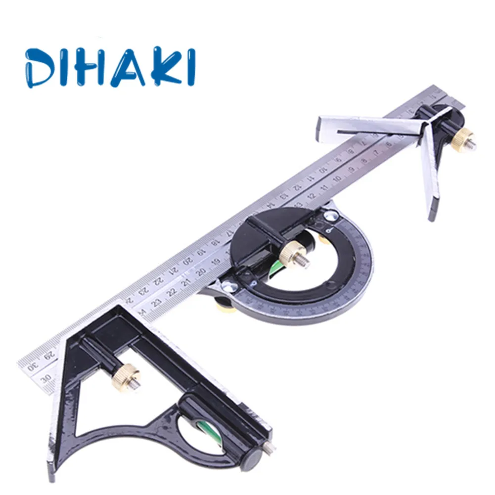 

Stainless Steel 3 in 1 Multi-functional Ruler 0-300mm Measuring Range 180 Degrees Square Angle Finder Protractor Ruler