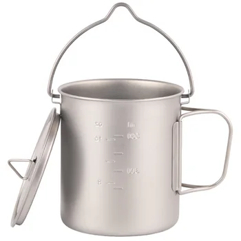 

Outdoor Titanium Pot Cup Mug Pots Tableware Camping Cup Picnic Water Cup Mug Of Coffee Tea With Lid Pot 750Ml