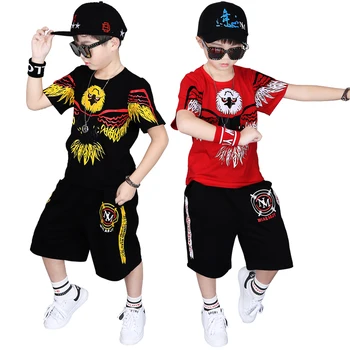 

Children kid boy girl black red Short Sleeve hip hop hiphop Jazz costume T shirt top Harem Pants clothing