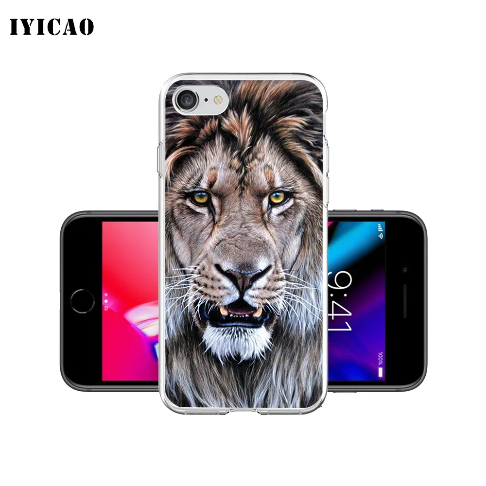 IYICAO классный волк лев тигр Мягкий силиконовый чехол для iPhone X XR XS MAX 6 6s 7 8 Plus 5 5S SE TPU