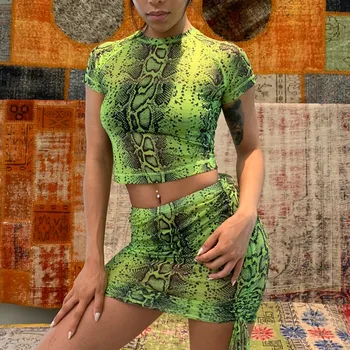 

UK Women Snake skin T Shirt Top Bodycon Skirt Co Ord Set Party Holiday Mini Dress New